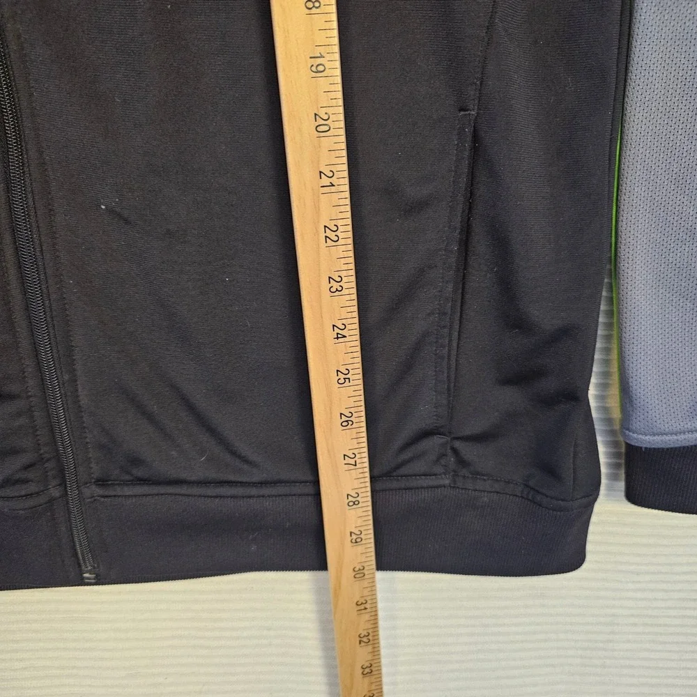 Adidas Mens Track Jacket Large Black Grey‎ Lime Green 3 Stripe Full Zip Raglan